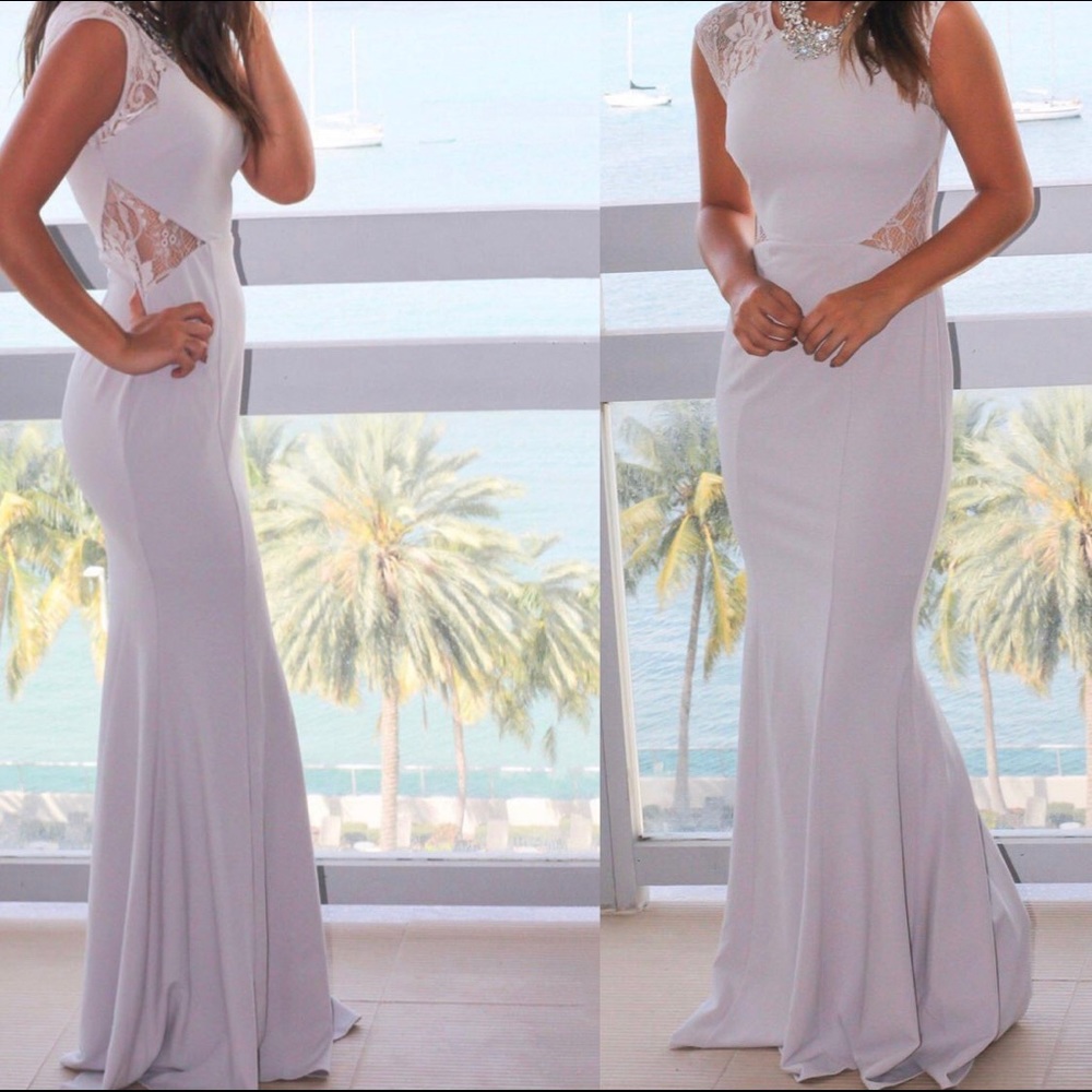 Light Gray Maxi Dress with Lace Cut Outs